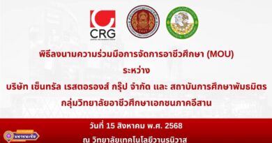 บันทึกข้อตกลงความร่วมมือการจัดการอาชีวศึกษา (MOU) ระหว่าง บริษัท เซ็นทรัล เรสตอรองส์ กรุ๊ป จำกัด